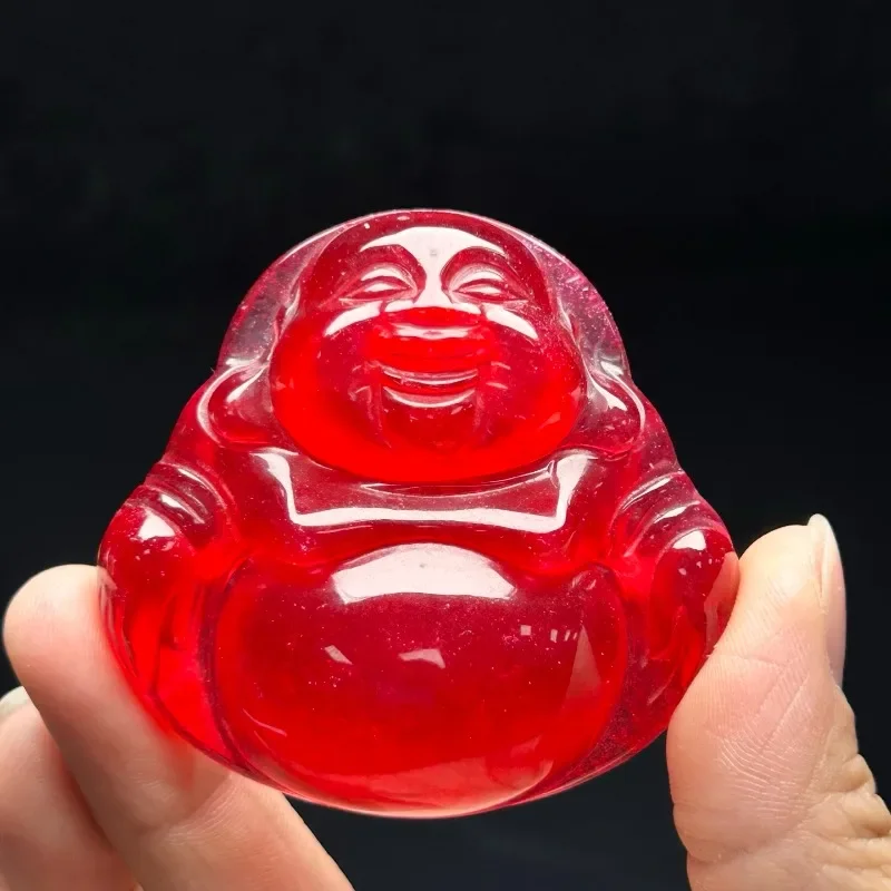 

Natural High Ice Quartzite Jade Red Buddha Male Pendant Necklace Jewelry