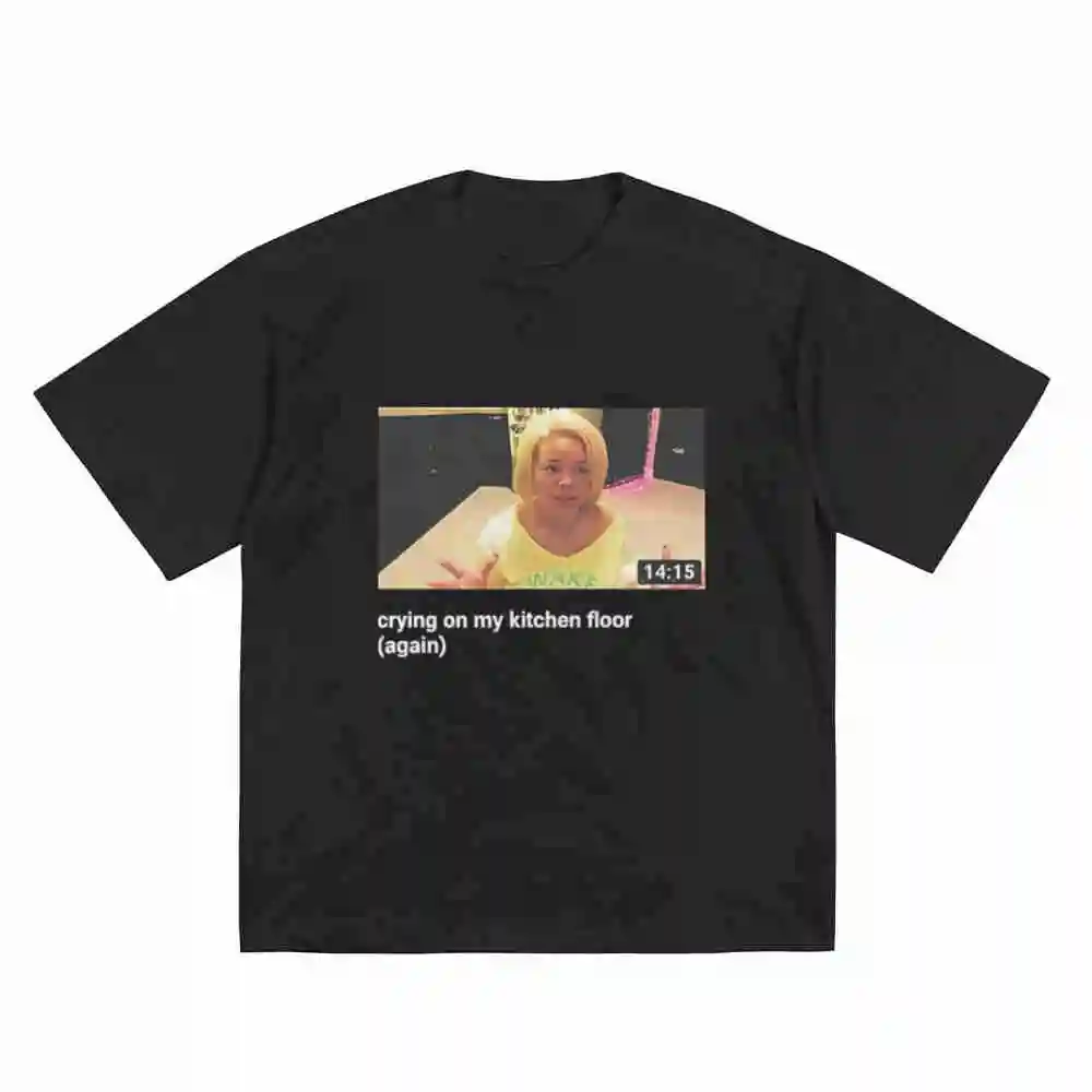 Trisha Paytas Crying On My Kitchen Floor Viral Video Pink Hair Short Sleeve Tee 100% Cotton T-Shirt