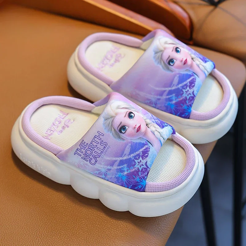 Disney Princess Elsa Home Slipper Frozen Girls\' Breathable Non-slip Thick Sole Baby Floor Slippers Sandals Peep-Toe Blue Shoes