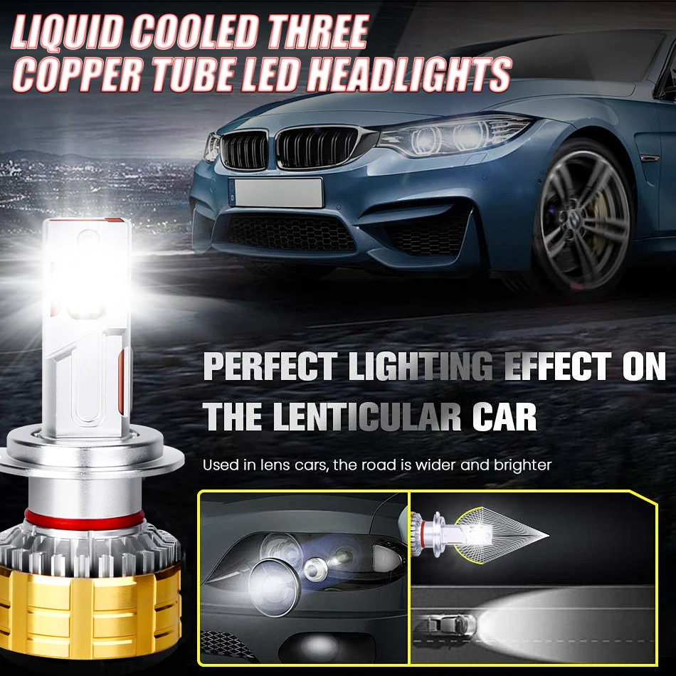 

K5C H7 LED Headlights Canbus No Error H1 H4 H11 9012 HIR2 H8 H9 9005 9006 HB3 HB4 30PCS CSP Car Led Lights Fog Light Copper Tube