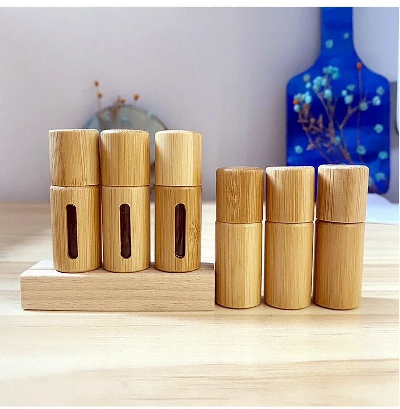 Roll on Bottle Natural Bamboo 5ml 10ml Mini Perfume Bottle Portable Roll-On Essential Oil Container Cosmetic Sample Packaging
