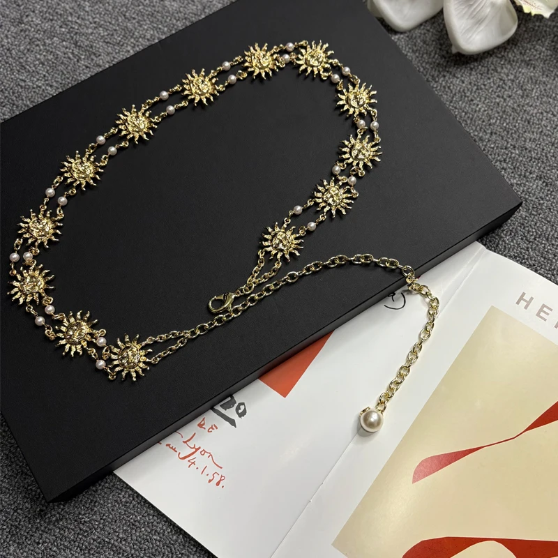 Golden Sun God Pearl Waist Chain Women\'s Dress Decoration Bright Gold Chain Waist Thin Belt