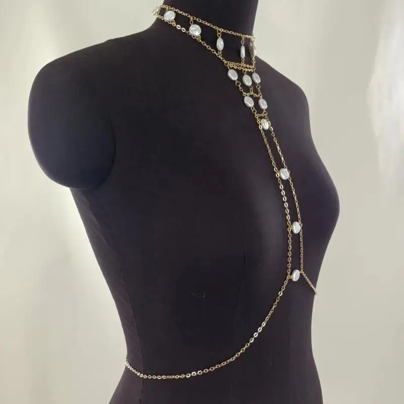 Y5GC Exquisite Body Chain Nacreous Neck Chain Necklace Elegant Coin Collar Jewelry for Wedding Photo Stage Show