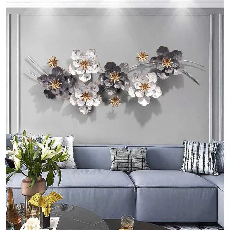 French wrought iron wall hanging decoration living room sofa TV background wall jewelry flower ginkgo biloba curve disassembly