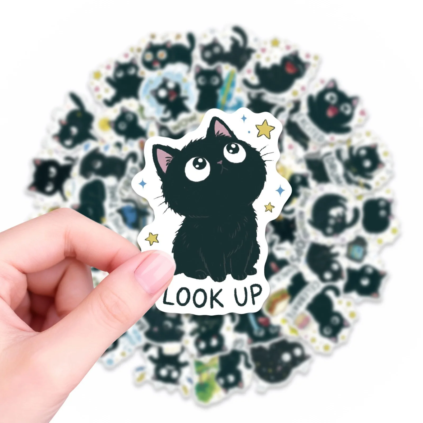 50 Stück lustige schwarze Katzen-Aufkleber für DIY-Notizbücher, Gitarren, Scrapbooking, Laptops, Gepäck, niedliche Katzen-Meme-Graffiti-Aufkleber, Spielzeug