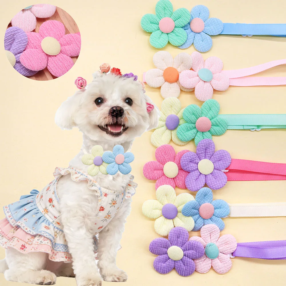 10PCS Colorful Flower Dog Bowties Handmade Puppy Necklaces Adjustable Pet Dog Bow Ties Collars Fashion Pet Products For Dogs