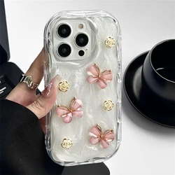 Korean Style 3D Floral Butterfly Epoxy Case For iPhone 15 14 13 12 11 Pro Max X XS XR Camera Protective Wave Silicone Soft Cover