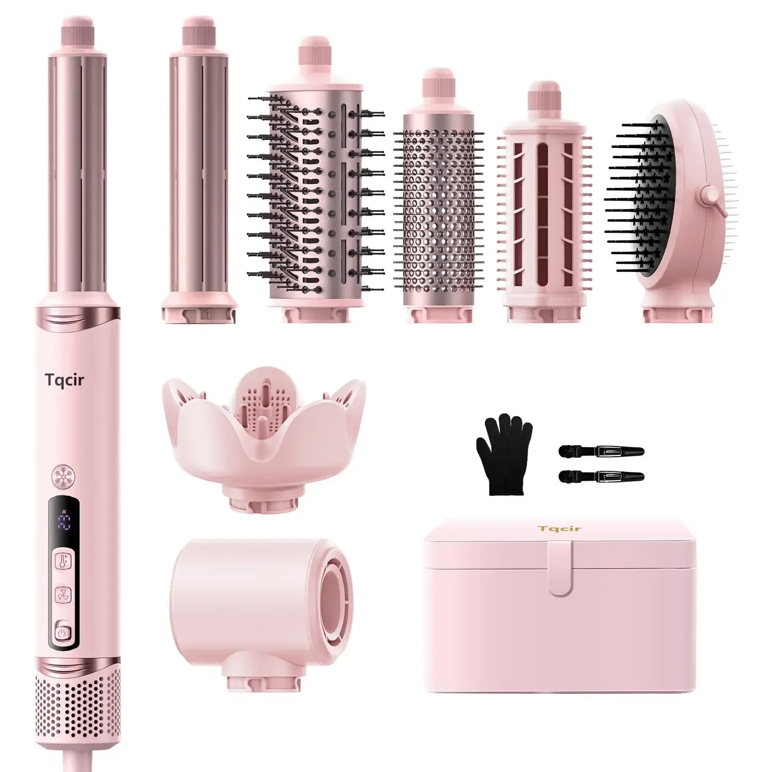 Tqcir 8-in-1 Professional Hot Air Styler&Hair Dryer Brush, Powerful Multi-Styler with Auto-Wrap Curler with Storage Case, Fast D