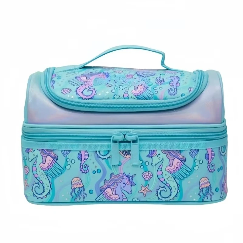 Australian Seahorse Unicorn Student Postman's Backpack Large-capacity Double-layer Pen Case Portable Lunch Bag Holiday Gift view 4