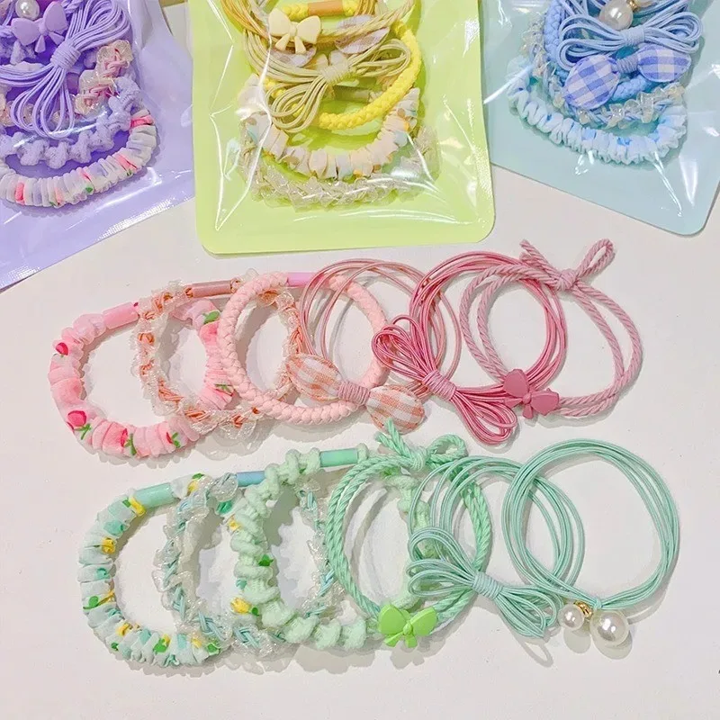 6 قطعة/المجموعة لون الحلوى عالية مرونة الشعر حبل Bowknot العلاقات الشعر الفتيات ذيل حصان Scrunchies مختلط نمط الأطفال هدية مجموعة