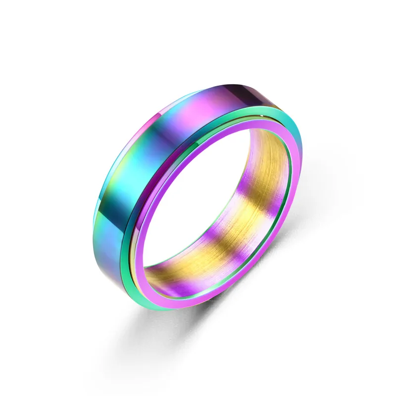 Anti Stress Joint Ring Man Gold Stainless Steel Smooth Anxiety Relife Spinning Ring Metal Spinner Fidget Anillos De Ansiedad