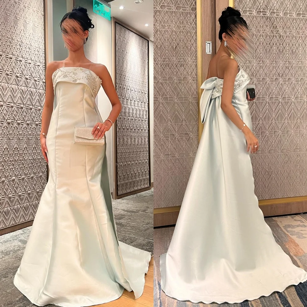 

Customized Sexy Formal Pleat Rhinestone Beading Ruched Mermaid Strapless Long Dresses Bespoke Occasion Dresses Matching Elegant