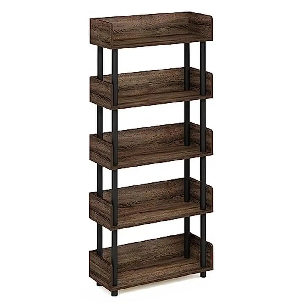 5-Tier Lightweight Toolless Storage Rack Home or Office Durable Engineered Wood Display Organizer Easy Assembly Versatile Walnut