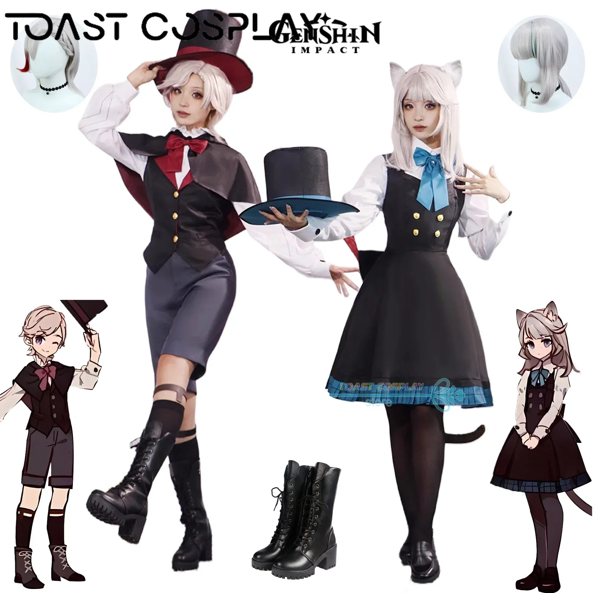 Lyney Cosplay Genshinimpact Lynette Lyney Jeugd Cosplay Kostuum Fontaine Goochelaar Anime Uniform Pruik Past Hoofddeksels Volledige Set