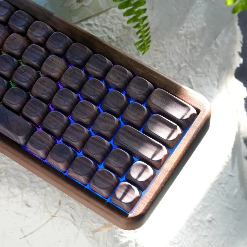 Walnut Wood Grain Keycap Five-Sided Sublimation Profile Height Compatible  100 Keys Mechanical Keyboard Replacement Keycaps