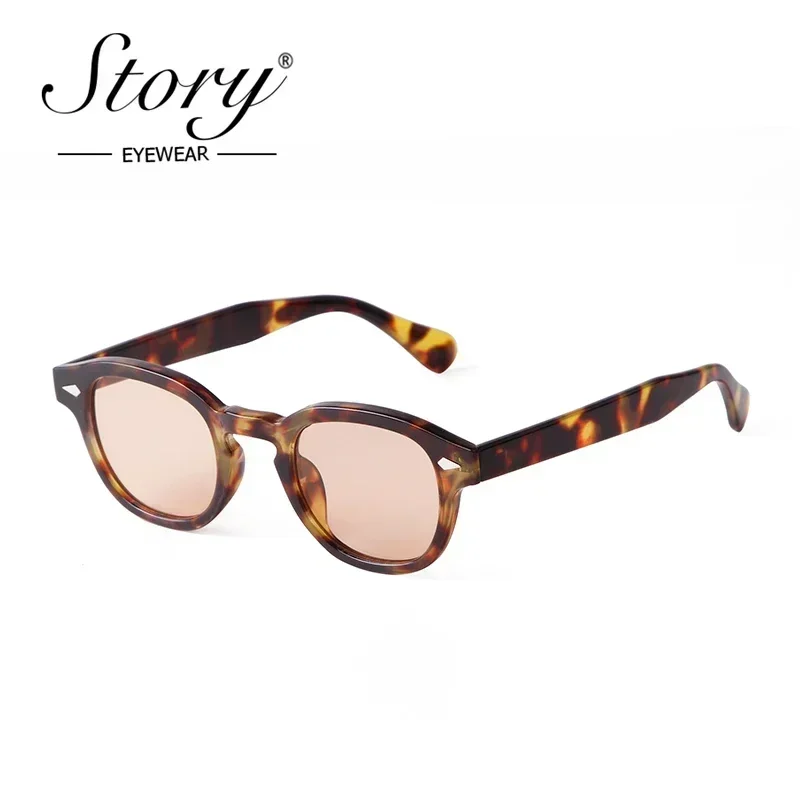 STORY Vintage Rivet Tortoiseshell Round Sunglasses Women Men 2022 Brand Design Retro Yellow Blue Lens Square Sun Glasses S22728