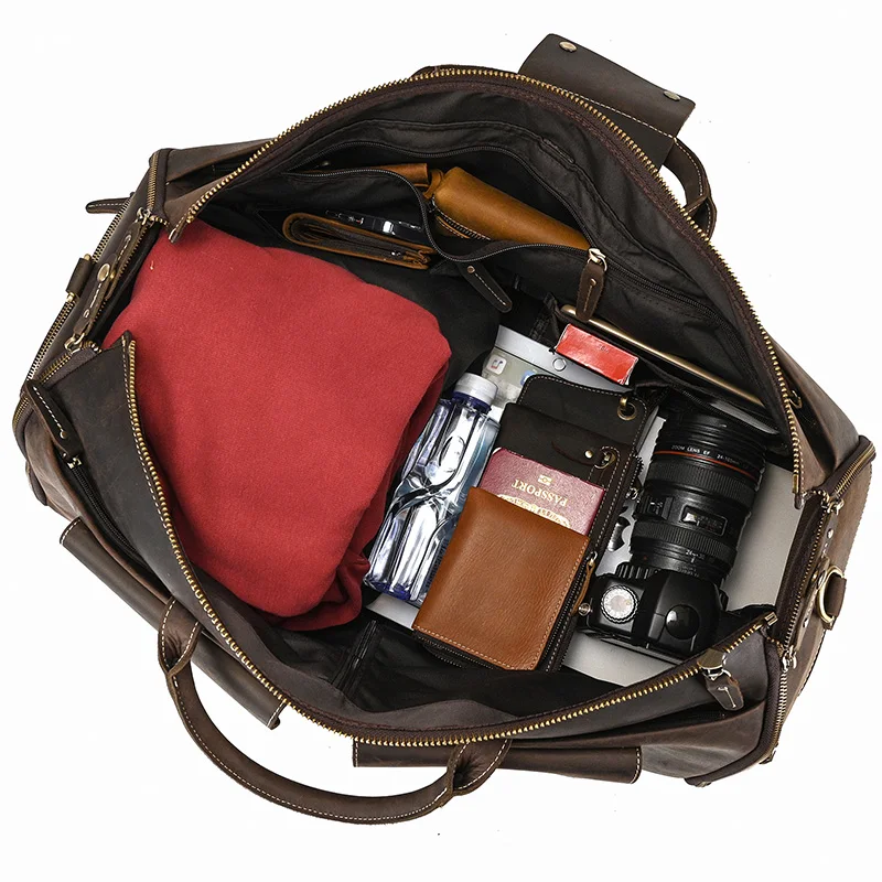 Luufan-Bolsa De Viagem De Negócios De Couro Genuíno Para Homens, Terno Dobrável, Duffel De Viagem Com Bolso De Sapato, Bagagem De Couro