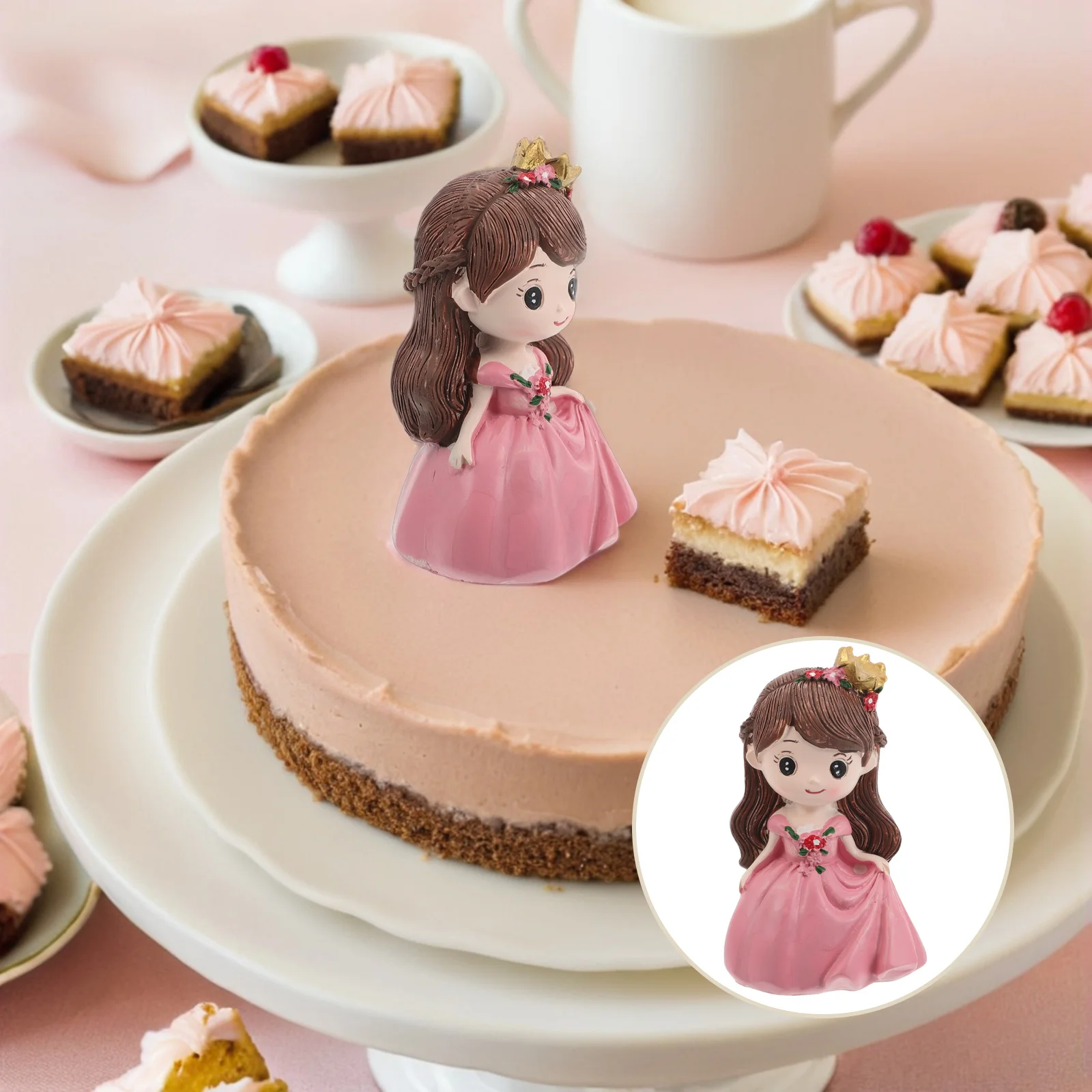 

Pink Princess Cake Decor Mini 3D Figure Cute Girl Birthday Cake Topper Small Sculpture Table Car Decoration Small Girl Statue