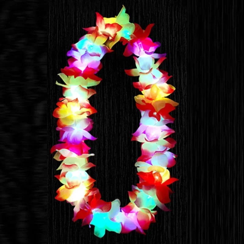 1pcs LED Light Up Hawaiian Luau Leis Tropical Flower Necklace for Hawaii Glow Party Decoration Favors Beach  Wedding Festival