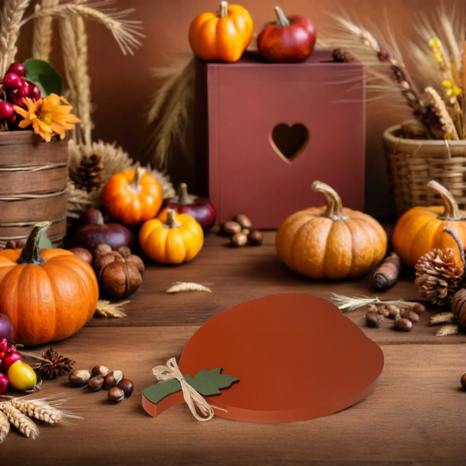 

Fall Pumpkin Tabletop Ornament Wood Craft - Harvest Season Kitchen Decor Indoor Display for Thanksgiving and Halloween Settings