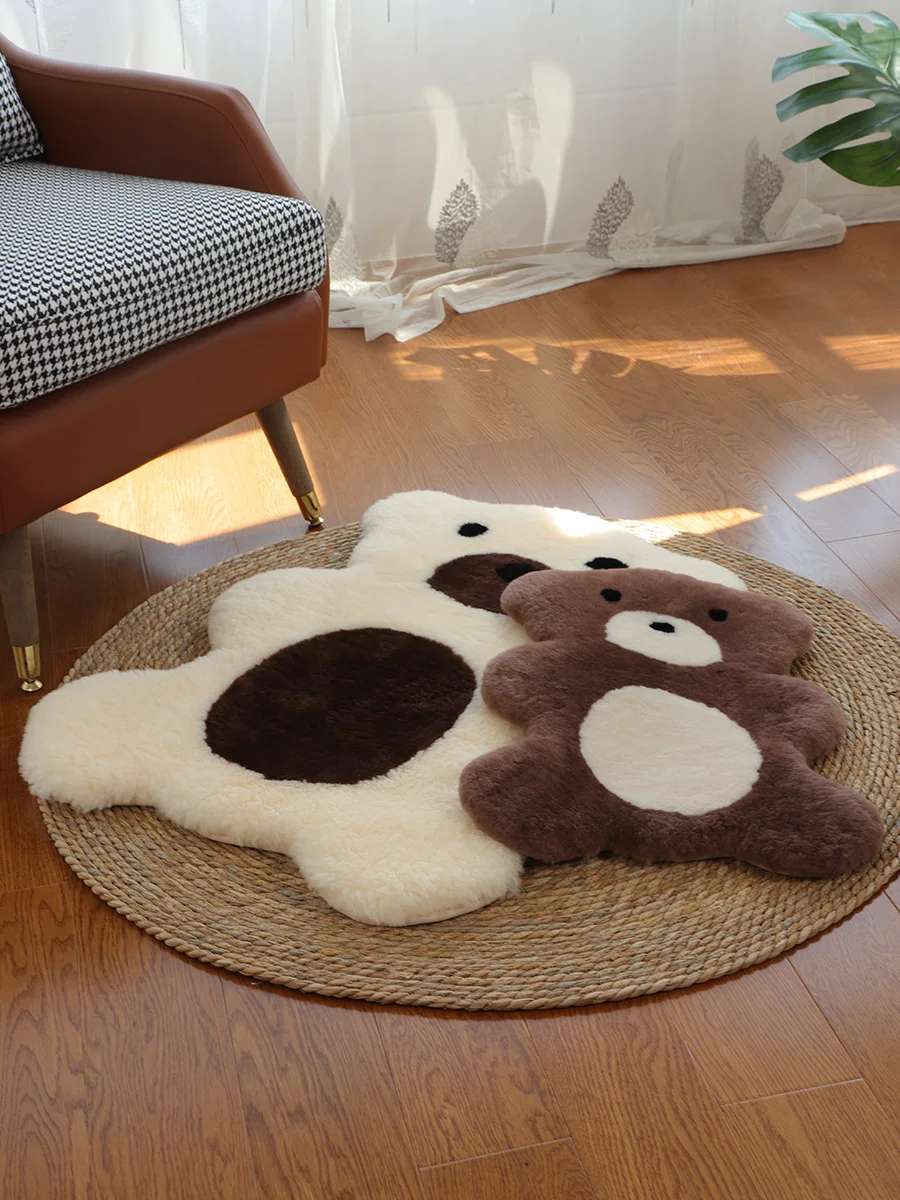 Pure Wool Rug Children's Room Carpet  Bears Animals Floor Mats Decoration Girls Boys Room Bedroom Bedside Blanket Home Carpet