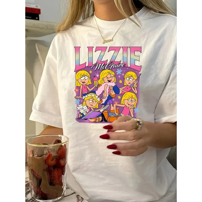 Women's Lizzie McGuire Anime T-Shirt - Lizzie McGuire Show Iconic Character Tee, Casual Round Neck Short