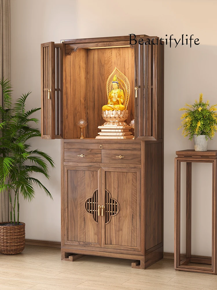 

Black walnut wood Buddha niche,standing cabinet, solid wood Buddha niche, offering the God of Wealth Bodhisattva shrine