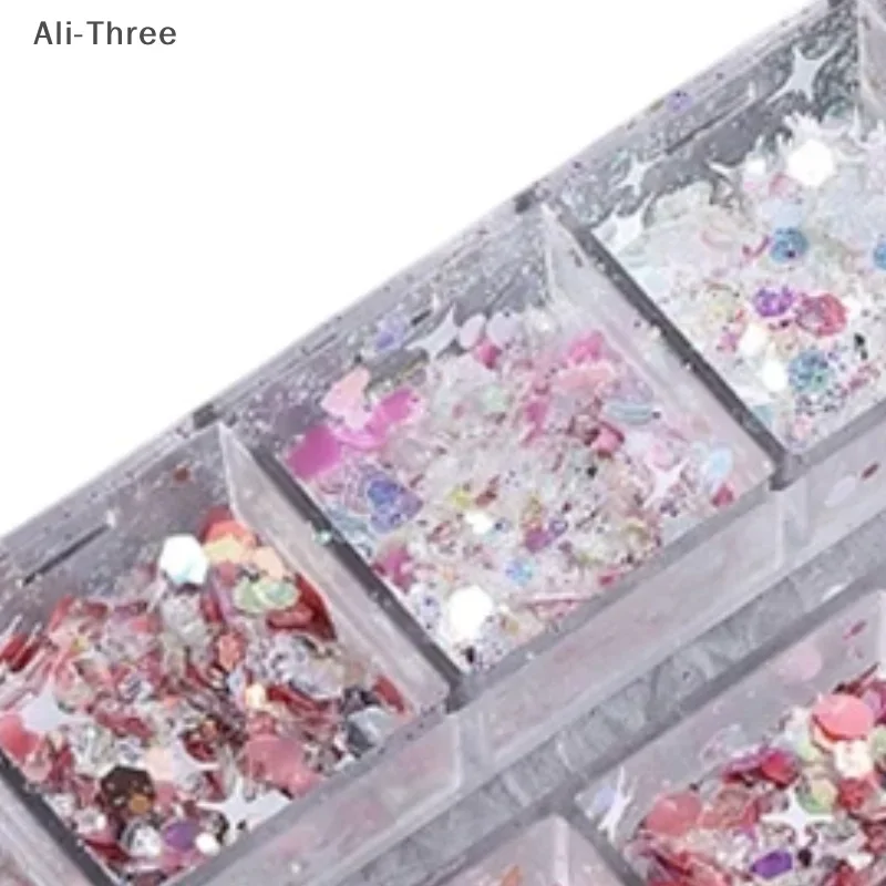 Glitter Sequin Mixed 12 Grids Star Heart Shape Colorful Nail Sequins For Sparkling Shaker Nail Art Flakies Paillette Manicure
