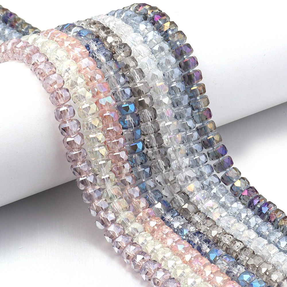 1 Strang 5 x 8 mm Glasperlen, mehrfarbig, Radform, plattiert, lose Distanzperlen für Schmuckherstellung, DIY-Armbänder, Halsketten-Zubehör