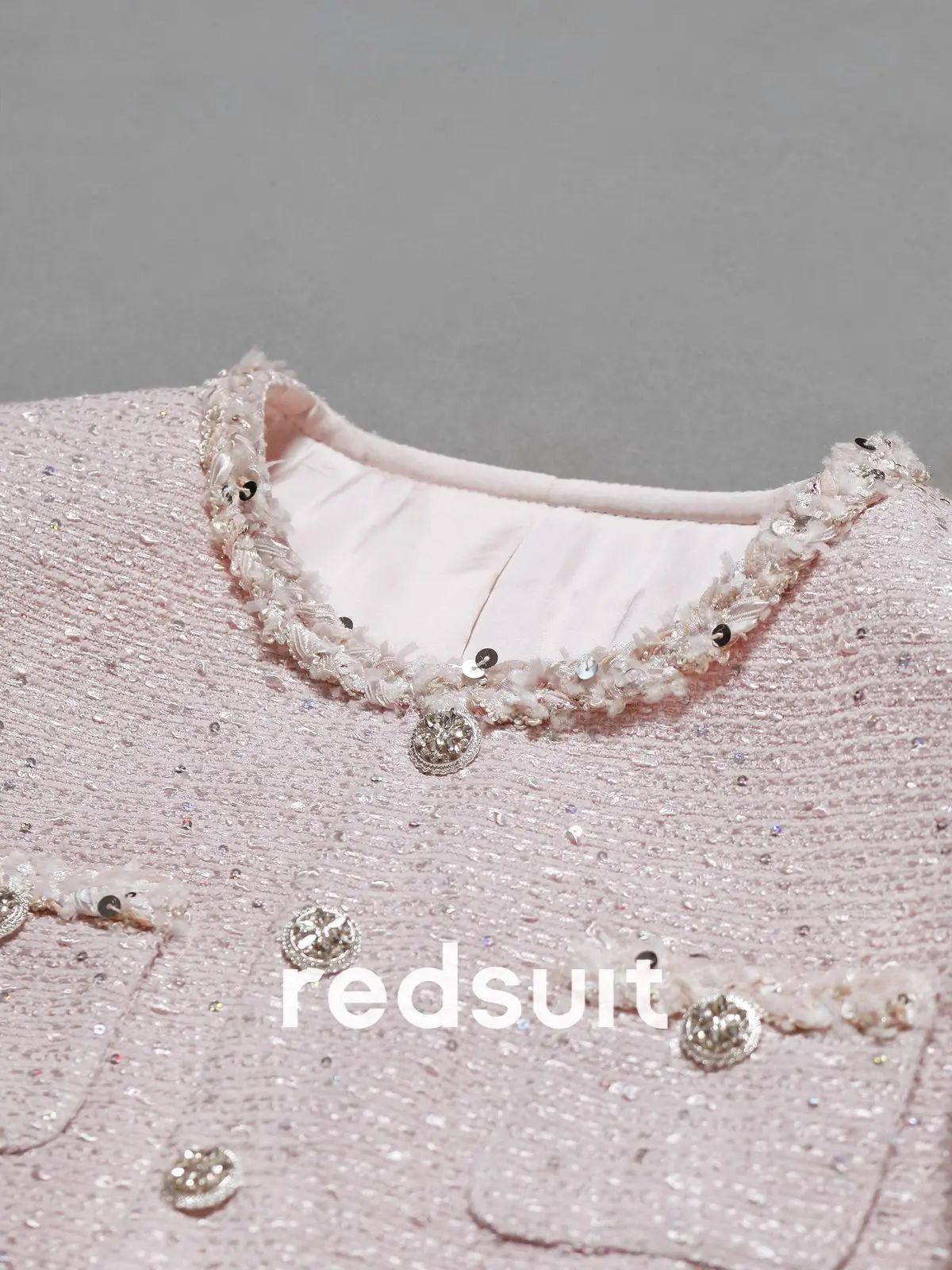 New Pink lightweight tweed short sleeved jacket, fashionable high-end top Custom Sizes