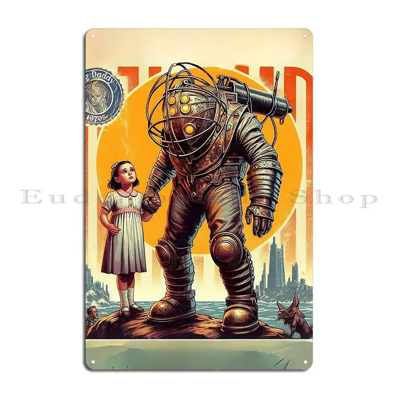 Color Portrait Of Big Daddy And Little Sister Iart For Retro Gamers Ps2player Metal Sign Living Room Bar Printed Tin Sign Poster