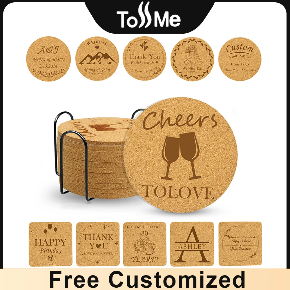 

10piece Set Non-Slip Cork Coaster Natural Round Wooden Cup Mat Personalized Coffee Tea Table Pad Office Kitchen Home Decoration