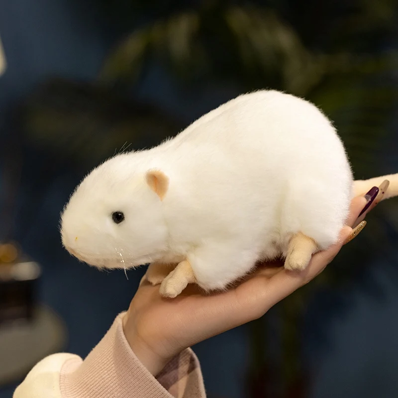 1PC 29CM Cute Realistic White Mouse Plush Toys Soft Fluffy Crawling Mouse Doll Funny Game Props Desktop Pets Lovely Toys