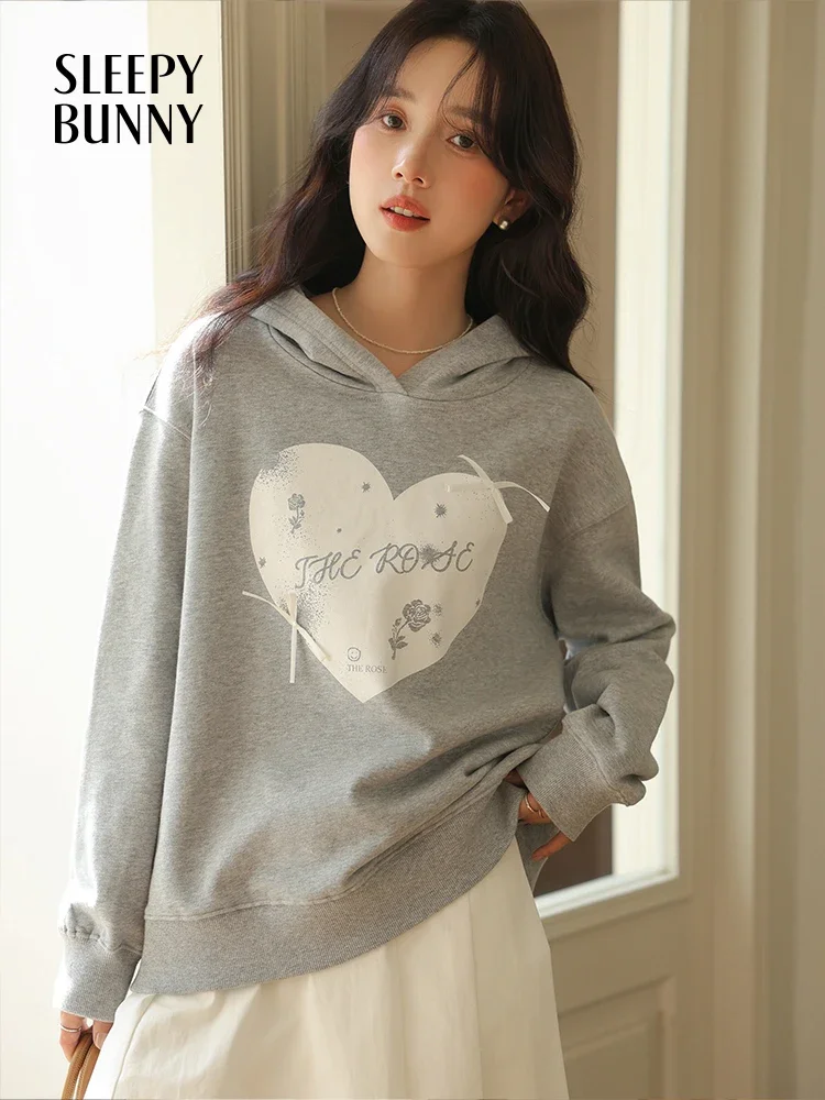 Women Casual Loose Fit Cotton Hoodie 2025 Spring Fashion Printed Pullover Sweatshirt Cozy Oversized Hooded Top Streetwear Style