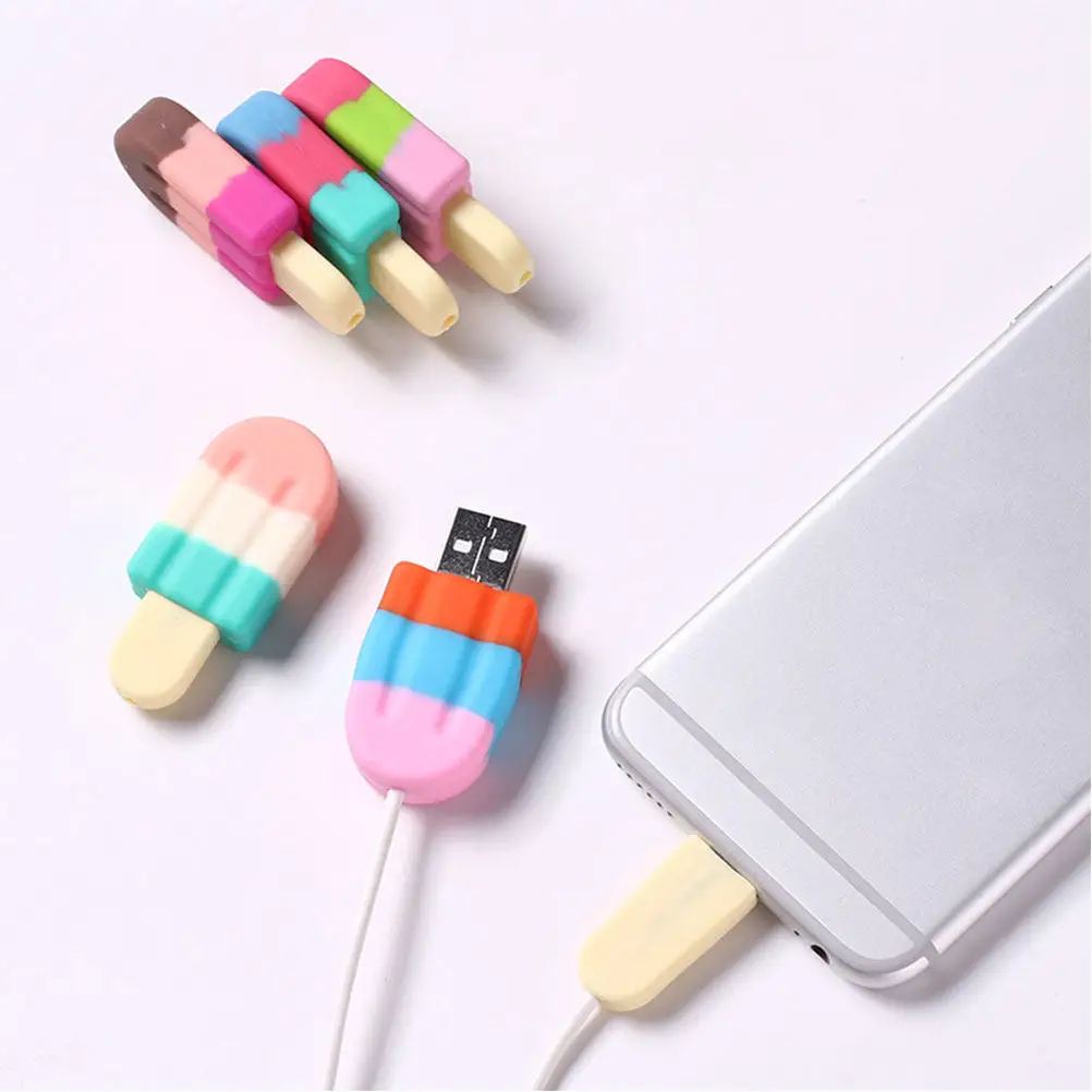 5Pcs Ice Cream Shape Cable Winder Protector Cartoon USB Cable Saver for Data Line Charger Cord Earphone Wire Protector Random