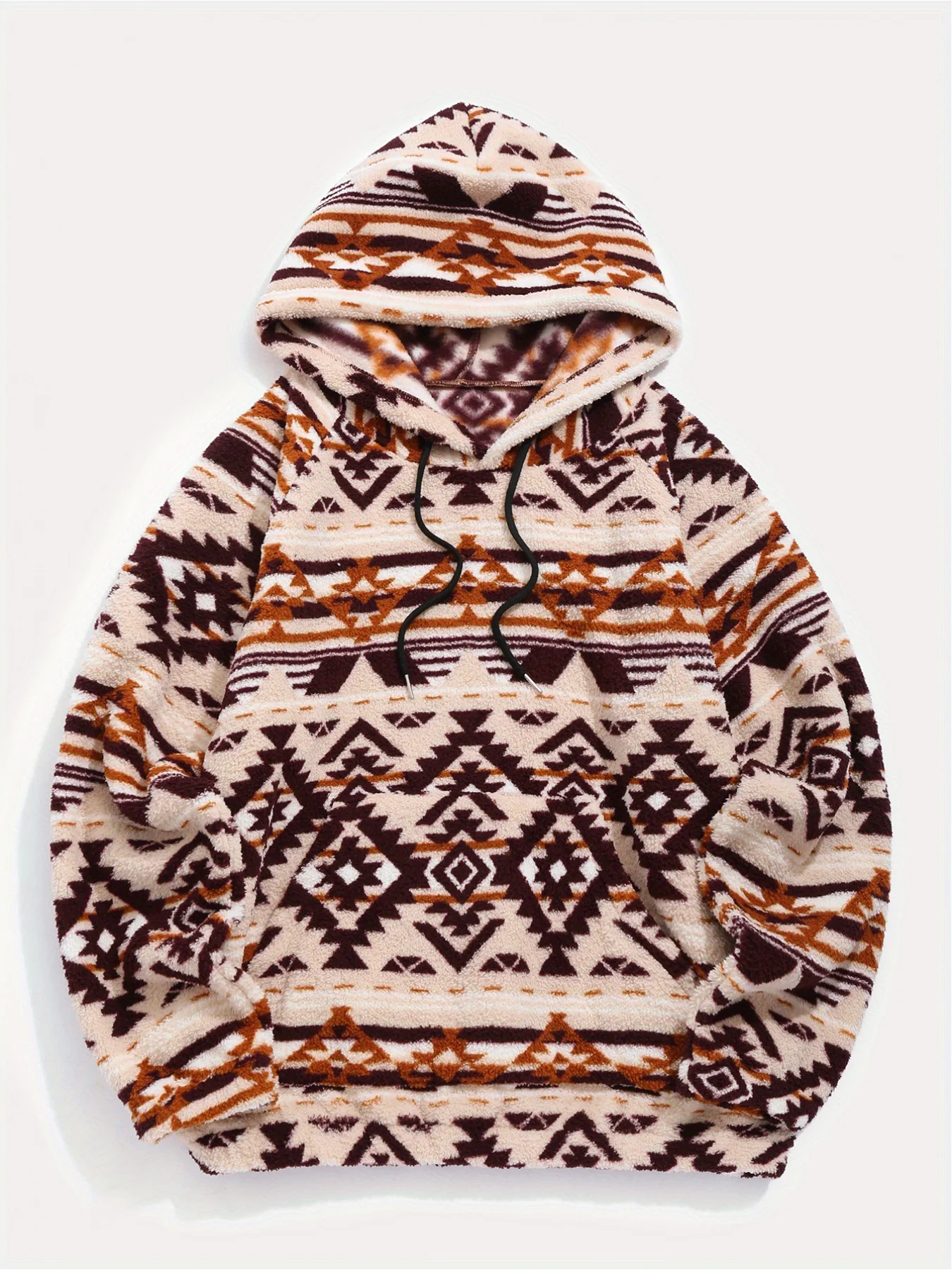 Bluza polarowa z kapturem w stylu retro Aztec, ciepła, oversize'owa bluza westernowa, etniczna bluza z kapturem dla kobiet, płaszcz.