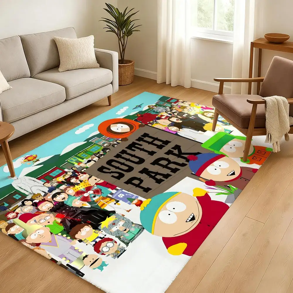 Cartoon S-South P-Park Cute Floor Mat Soft Thickened Absorbent Non-Slip Bedroom Living Room Door Mat Home Decor Flannel Rugs