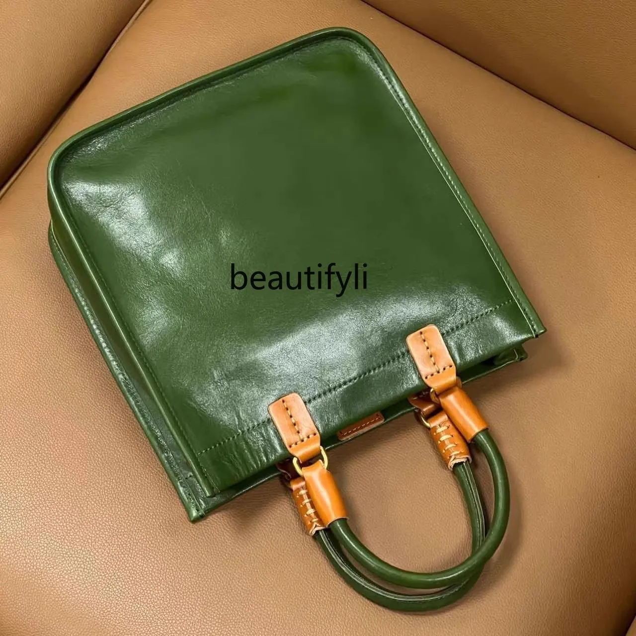 Genuine Leather New High-End Simple Large Fashion Elegant Women's Bag Portable One-Shoulder Crossbody Square Sugar Bag