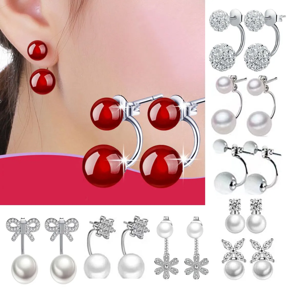 925 Silver Needle Natural Stone Stud Earrings For Women 2024 Trending Women\'s Crystal Pearl Black Red Beads Earrings Jewelry Z40