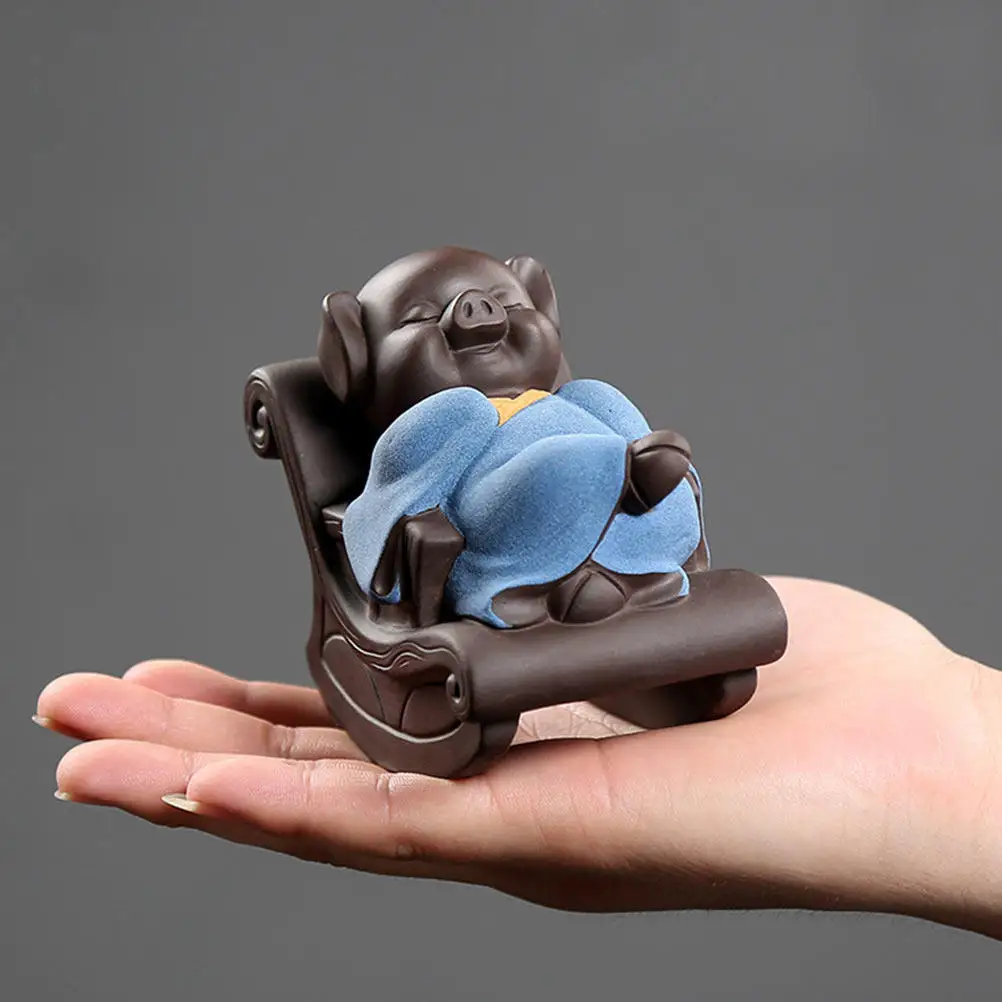 1Pcs Pig Tea Pet Decoration Delicate Desktop Ornament Home Tea Table Adornment Stylish Creative Home Decor Desktop Adornment