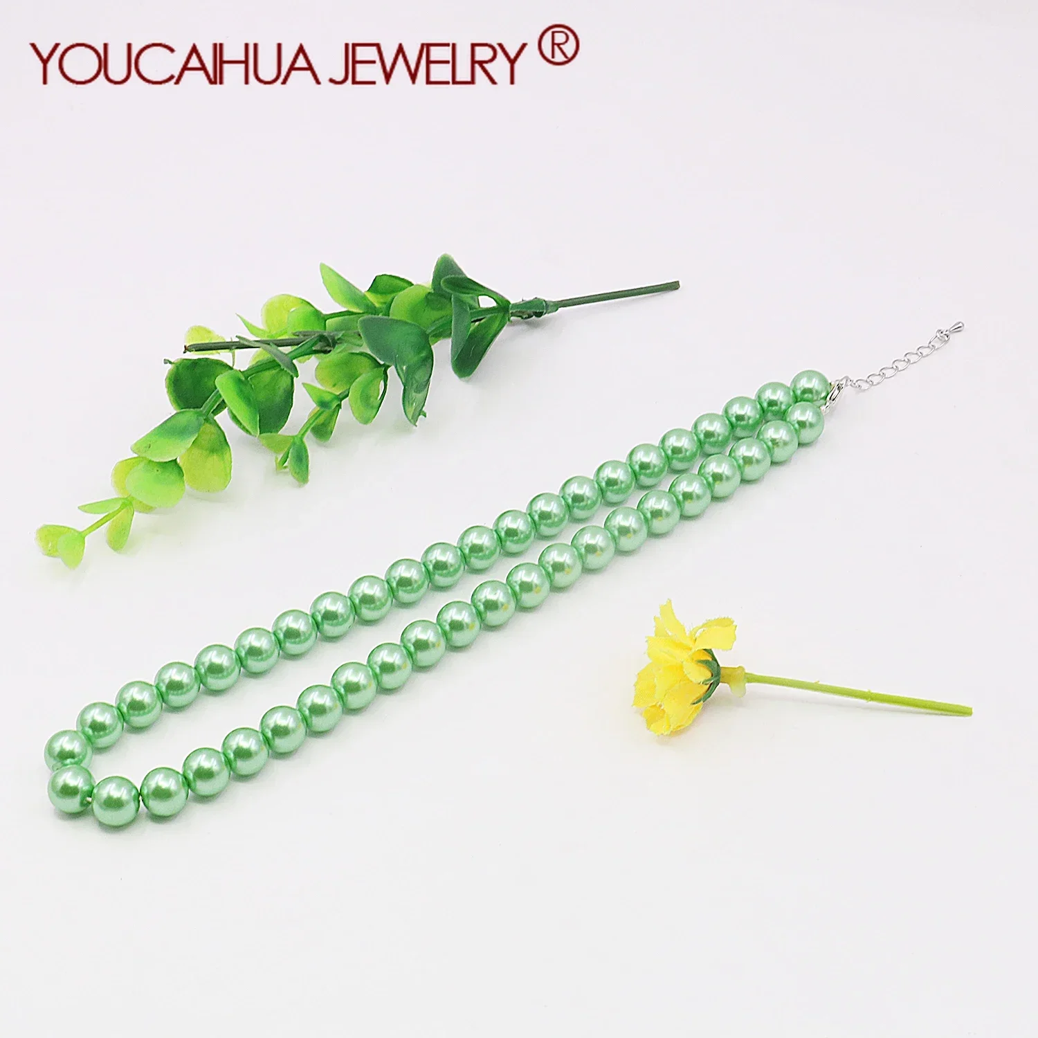 

10mm New Green Shell Pearl Necklace,Round Beads Neckchain,Gifts for Girls,5cm Extension Chain,Women's Jewelry Making/Design