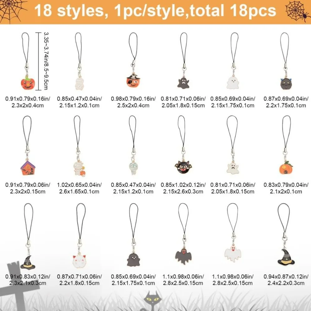 18 Styles Halloween Enamel Keychains Pumpkin Ghost Bat Haunted House Witch Zombie Hanging Key Chain for Wallet Backpack Strap