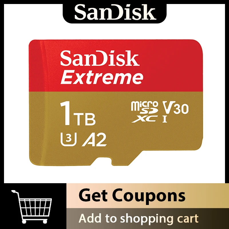 

SanDisk Extreme карта MicroSDXC 1TB, высокая емкость, A2 U3 V30 класс 10, Micro SD карта, 100% оригинал, до 190 Мб/с, флеш-карта памяти