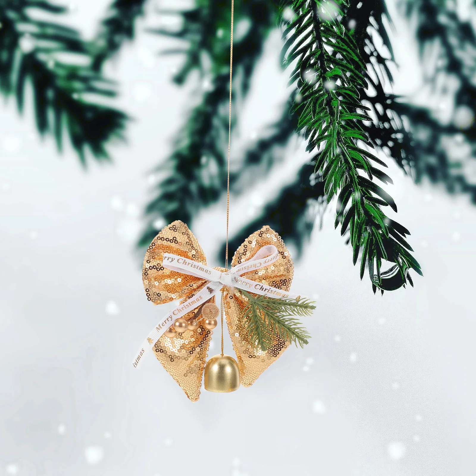 

2Pcs Christmas Bells Glitter Bowknot Hanging Bell Ornament Xmas Tree Decor Party Supplies Holiday Decorations Sequin Bows
