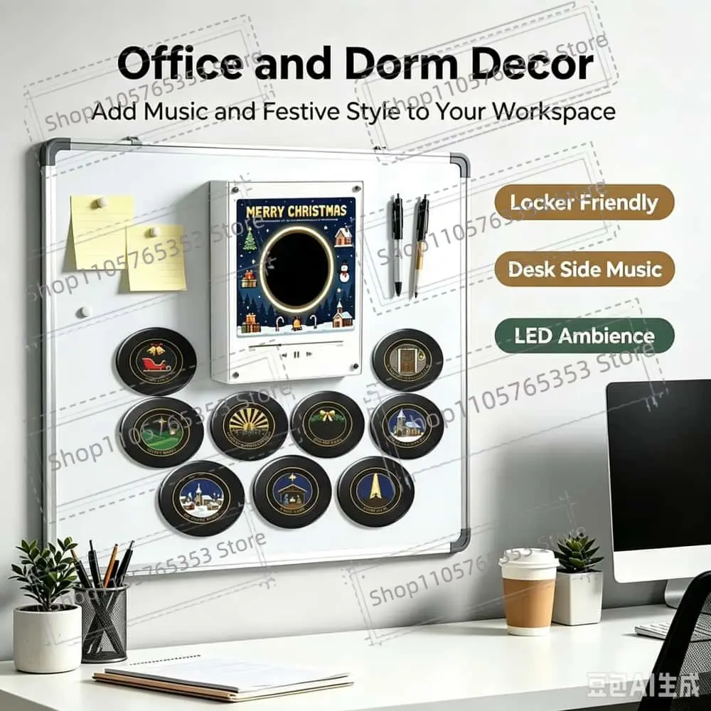 Halloween/Christmas NFC Vinyl Record Music Player with Replaceable Discs Acrylic Desktop Ornament Play Music Box Home Decoration
