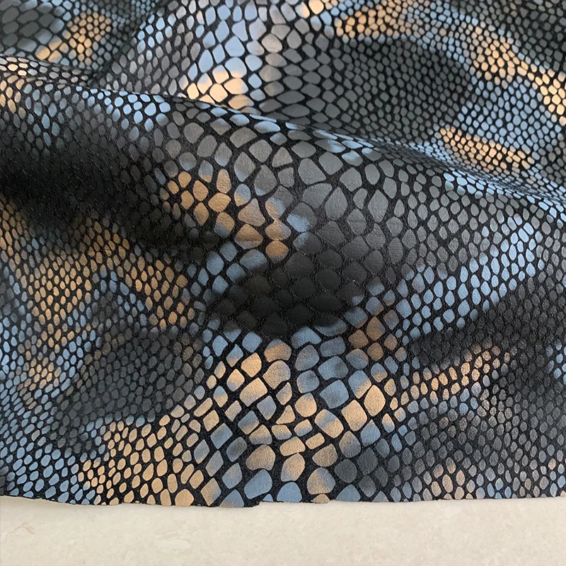 Fashion Black/Blue/Yellow Spotted Snakeskin Plaid Faux Leather Fabric Sewing DIY Design Bag/ Performance Costume Designer