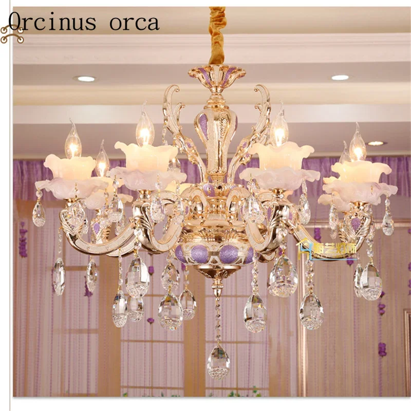 

European luxury zinc alloy chandelier duplex hall living room bedroom French candle jade crystal lamp free shipping