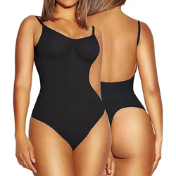 Womens Bodysuits Sexy Ribbed Backless One-Piece Camisole Tummy Control Shaper Butt Lifter Shapewear