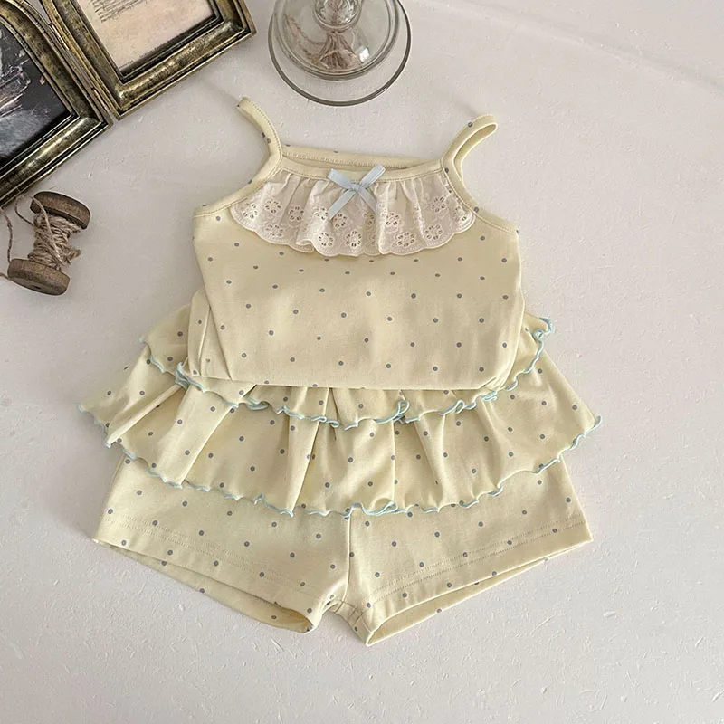 MILANCEL New Summer Baby Clothes Set 6-24M Sweet Dots Infant Girls Strap Top +Shorts Cute Ventilate Toddler Outfit 2PCS