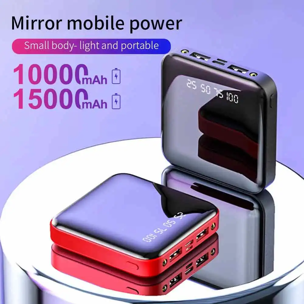 PowerBank 20000mAh Portable Charging Poverbank Mobile Phone LED Mirror Back External Battery Pack bank